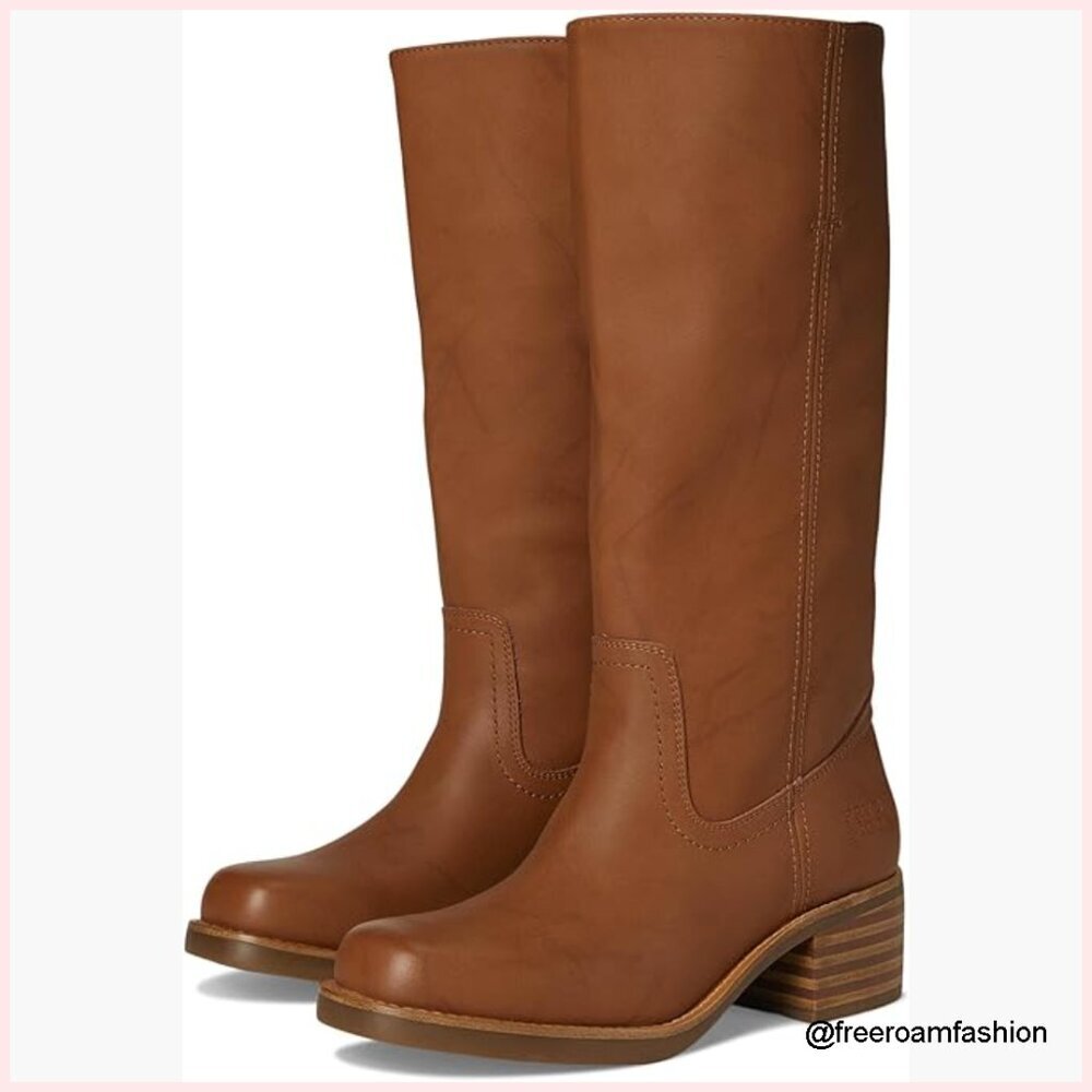 Calf High Western Boots with Block Heel, Square Toe, Pull-On Style